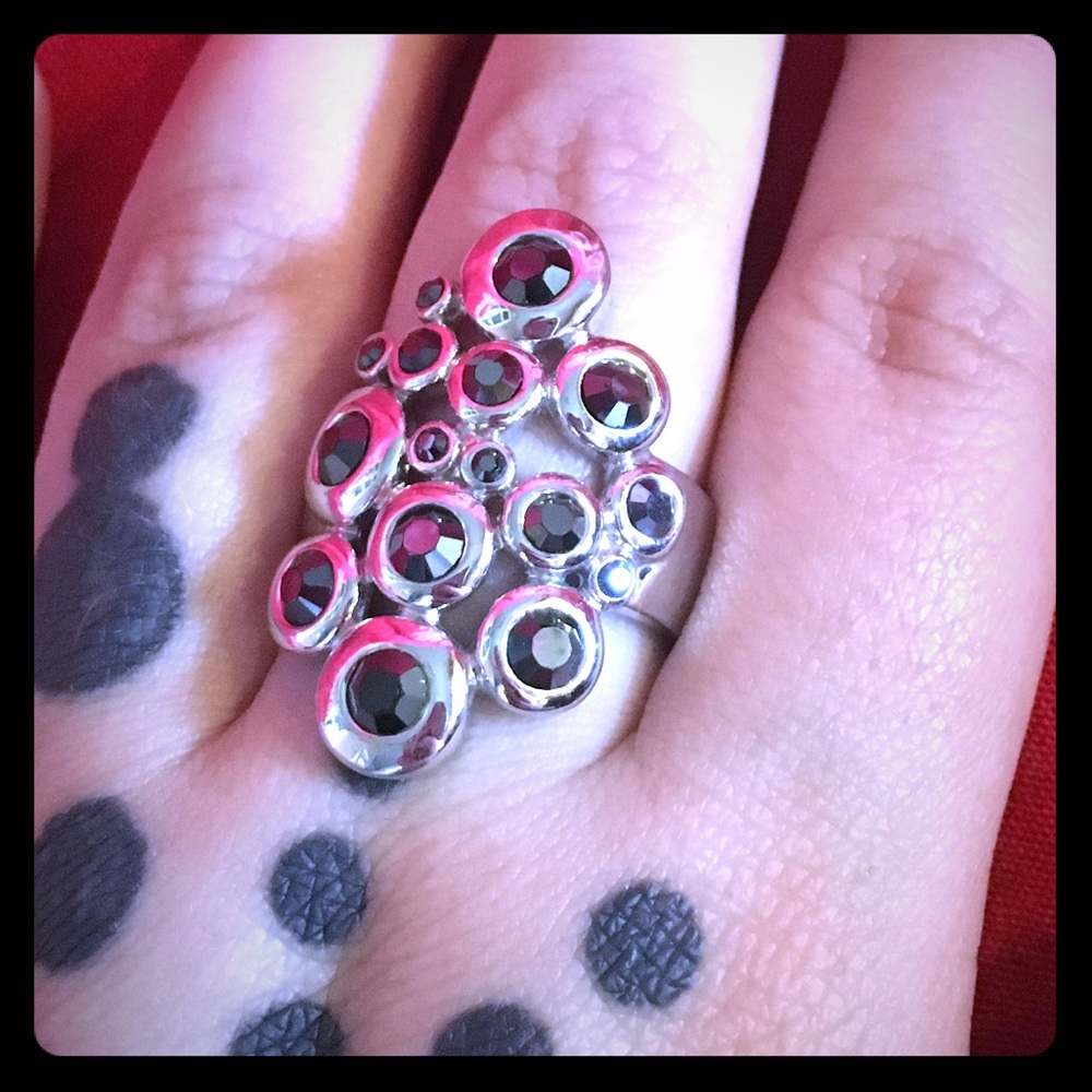 Sterling sliver cocktail ring, black gems 🖤💍